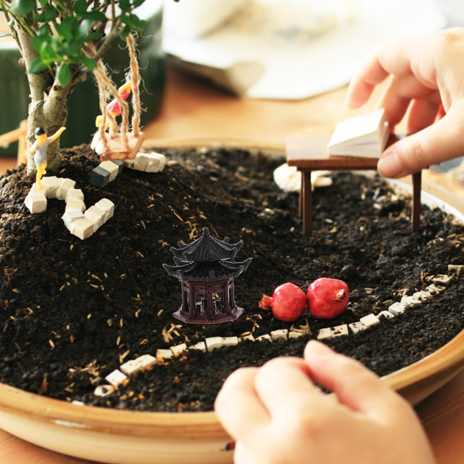 Bonsai Garden Landscape Design - Ornamen Paviliun Plastik yang Halus, Desain